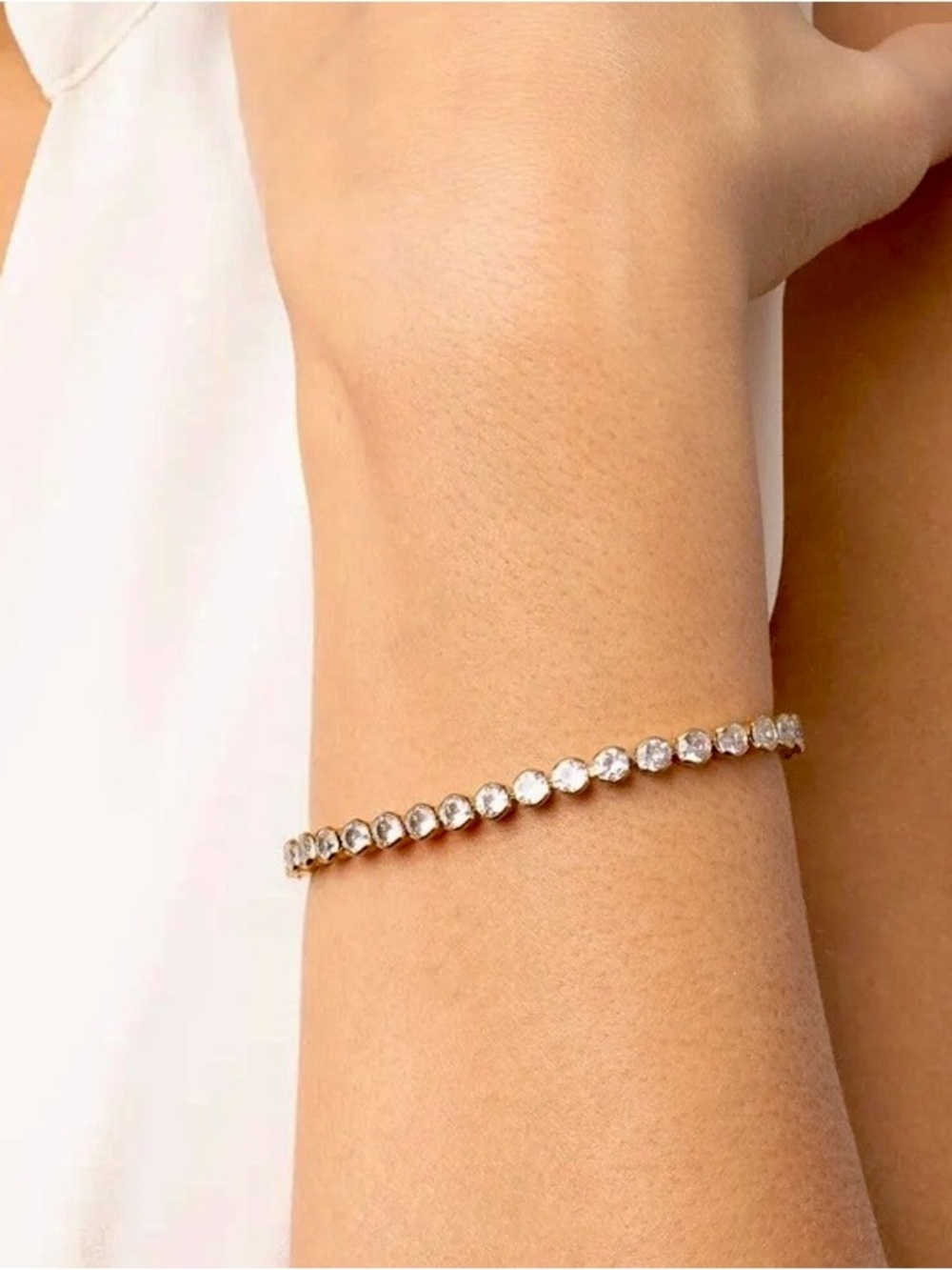 18K Gold PVD Stainless Steel CZ Round Stone Tennis Chain Bracelet